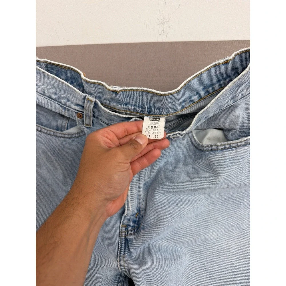 Levis‎ 505 Mens 34x32 Light Wash Straight Leg Regular Fit Vintage Denim Jeans